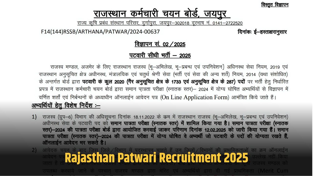 apply for rajasthan patwari vacancy 2025 from here
